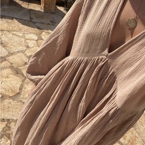 Boheme Goods The Dress Beige Cotton Gauze Long Sleeve Beige Dress